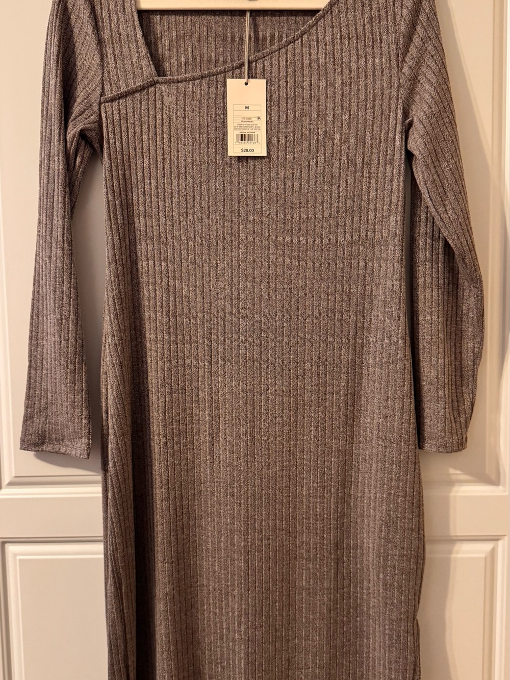 NWT A New Day Ribbed Long Sleeve Midi Dress - Heather Gray/Burgundy